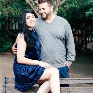 Blue velvet shift dress